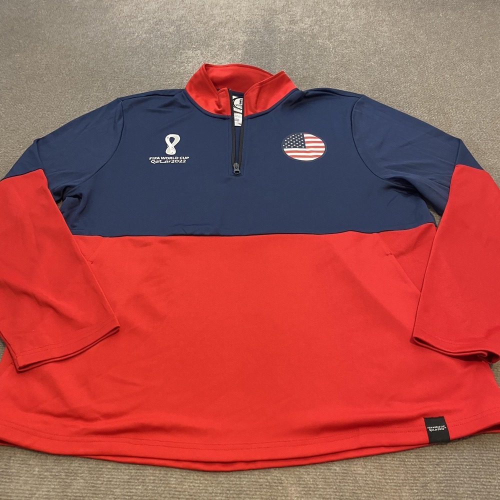 United States Soccer Quarter Zip Pullover Mens XL Red Blue FIFA World Cup Qatar